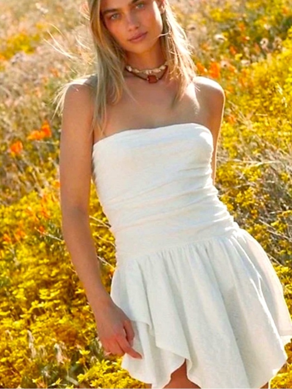 Free People Strapless White Mini Dress